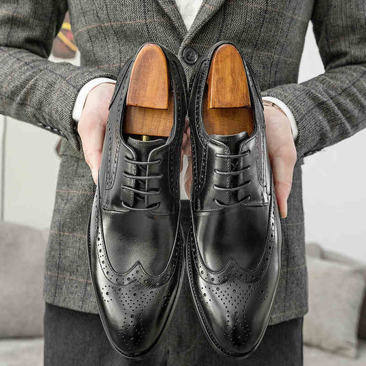 Brogue Men's Leather Pointed Handmade Leather Shoes